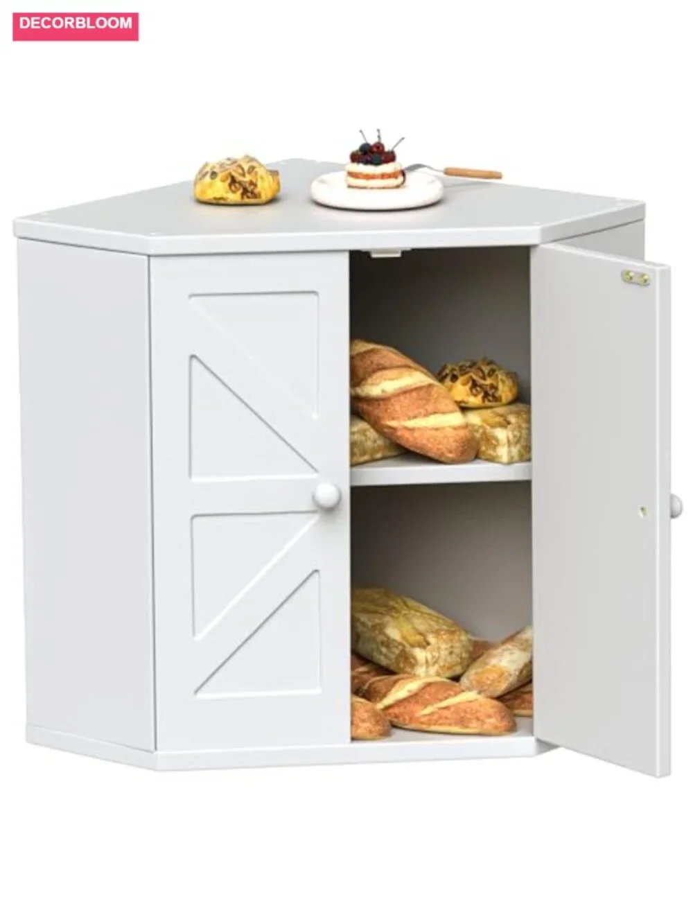 Bamboo Corner Bread Box for Kitchen Countertop, Large Capacity Double Layer
